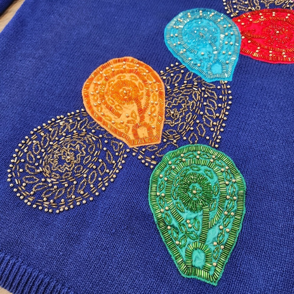 VTG‎ Eminent Sweater Medium Sequins Christmas Balloons Ramie Cotton Embellished - Picture 4 of 10